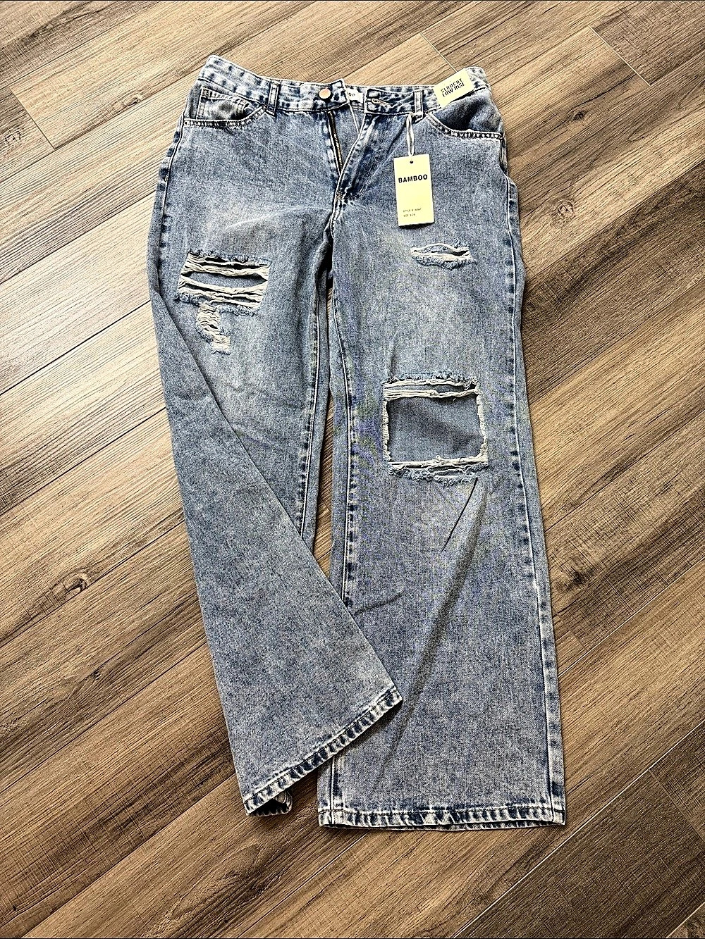 Bamboo Slouchy Low Rise Distressed Jeans Blue Waist 29